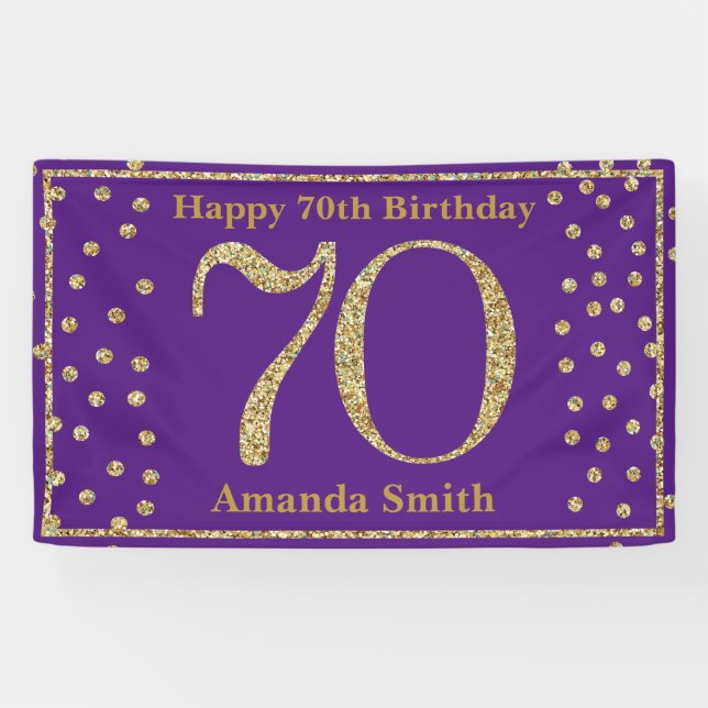Lona Feliz 70 aniversario Banner Purple and Gold Purpur (Horizontal)