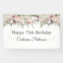 Feliz 75 cumpleaños floral de rosas rosadas femeni