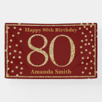 Feliz 80 aniversario Banner Borgoña Red Gold