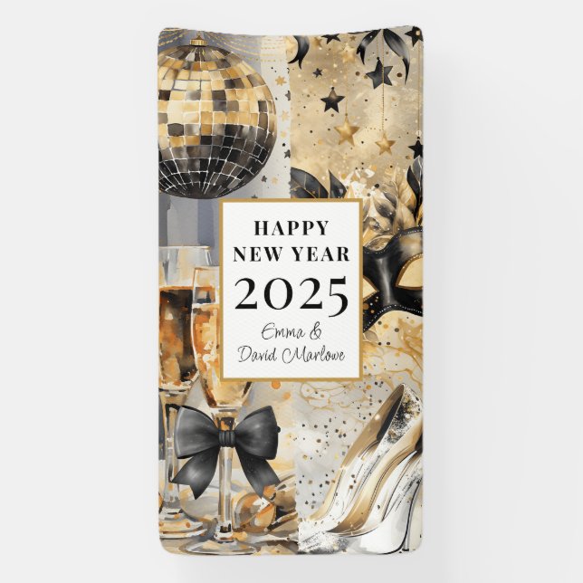 Lona Feliz Año Nuevo 2025 personalizado (Vertical)