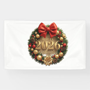 Lona feliz año nuevo 2026 corona dorada