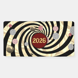 Lona Feliz Año Nuevo 2026, espirales y burbujas