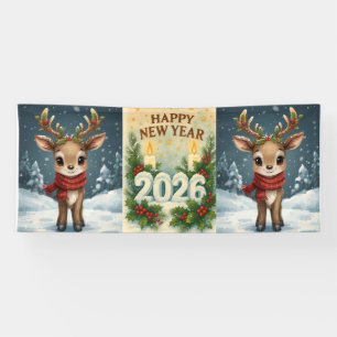 Lona feliz año nuevo 2026 fiesta acogedora