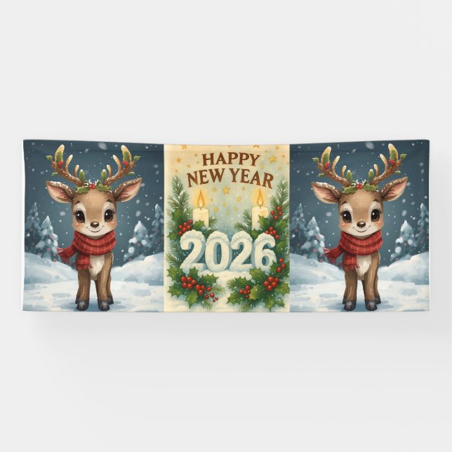 Lona feliz año nuevo 2026 fiesta acogedora  (Horizontal)