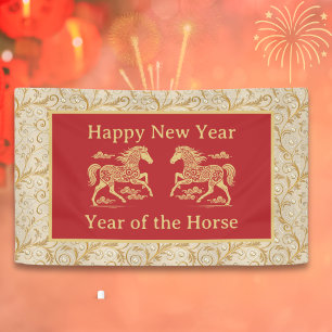 Lona Feliz Año Nuevo Chino del Caballo Elegante Dorado