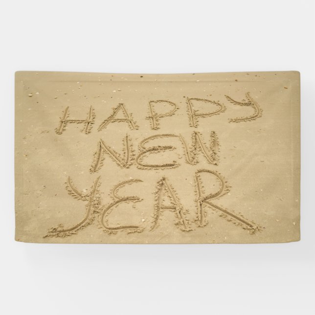 Lona Feliz Año Nuevo en arena (Horizontal)