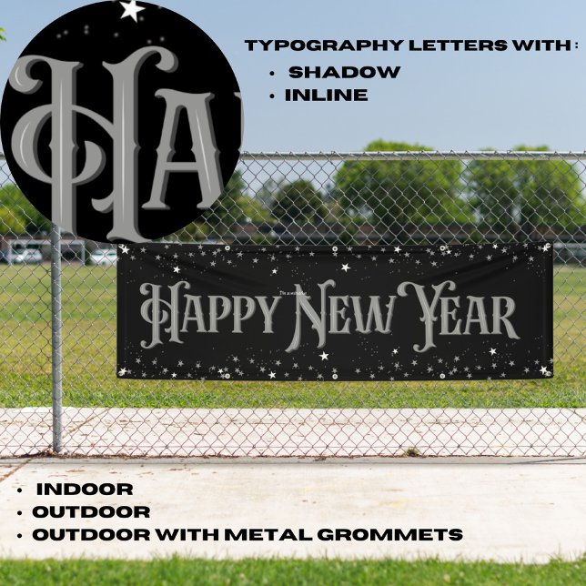 Lona Feliz Año Nuevo Estrellas Plateado y Negro (Subido por el creador)