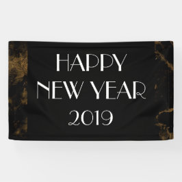 Lona Feliz Año Nuevo Fiesta Oro Mármol Negro