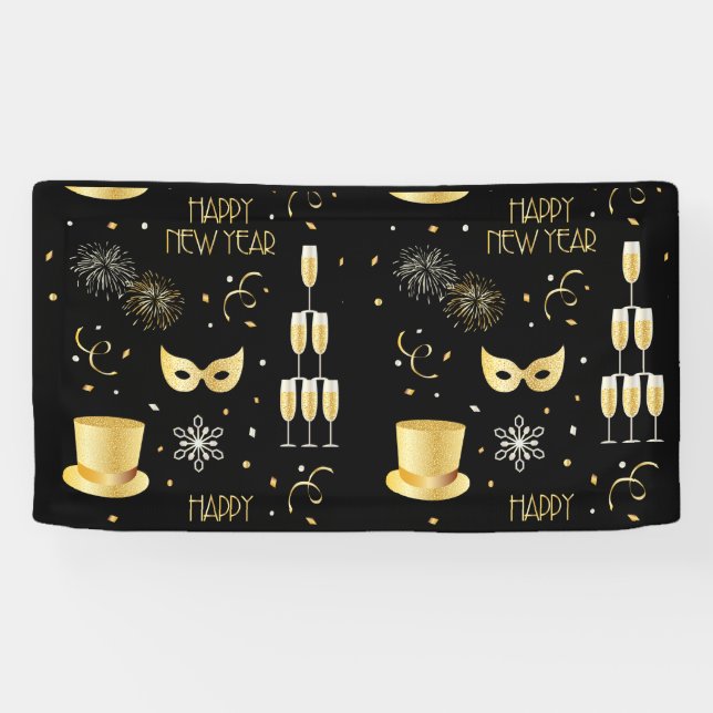 Lona Feliz Año Nuevo GB 1.6x3 Estandarte de Vinilo (Horizontal)