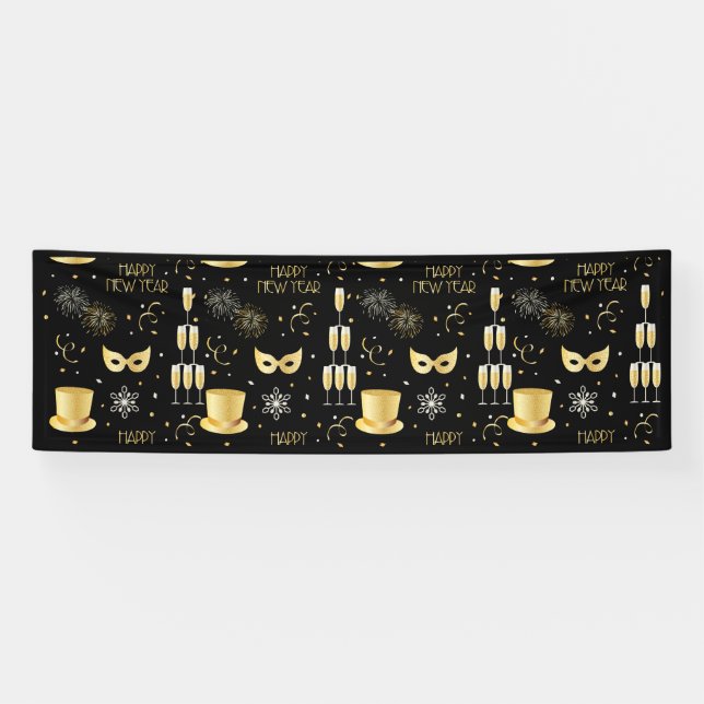 Lona Feliz Año Nuevo GB 2.5x8 Banner de Vinilo (Horizontal)