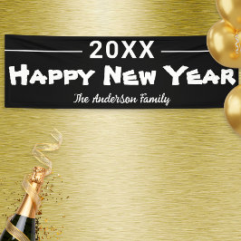 Lona Feliz Año Nuevo Moderno Festejo Negro