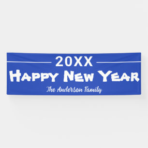 Lona Feliz Año Nuevo Personalizado Moderno Festivo Azul