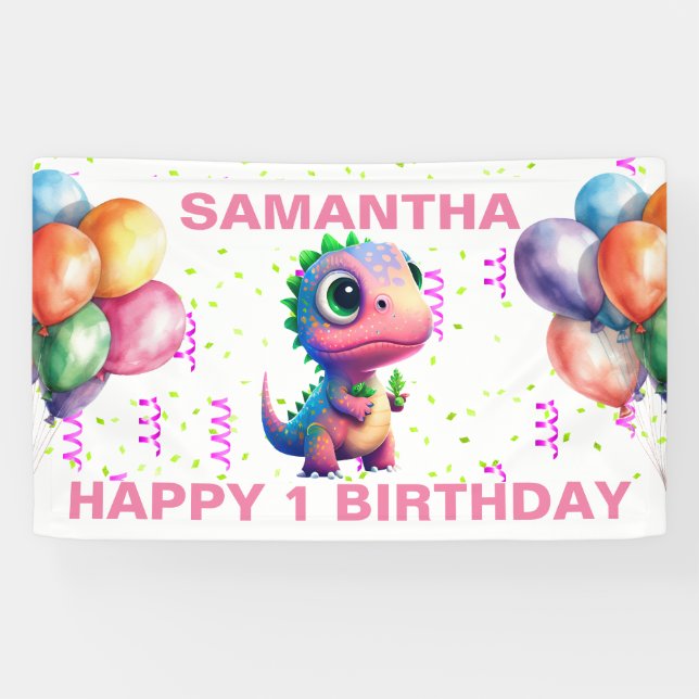 Lona FELIZ AÑO PINK T REX Banner (Horizontal)
