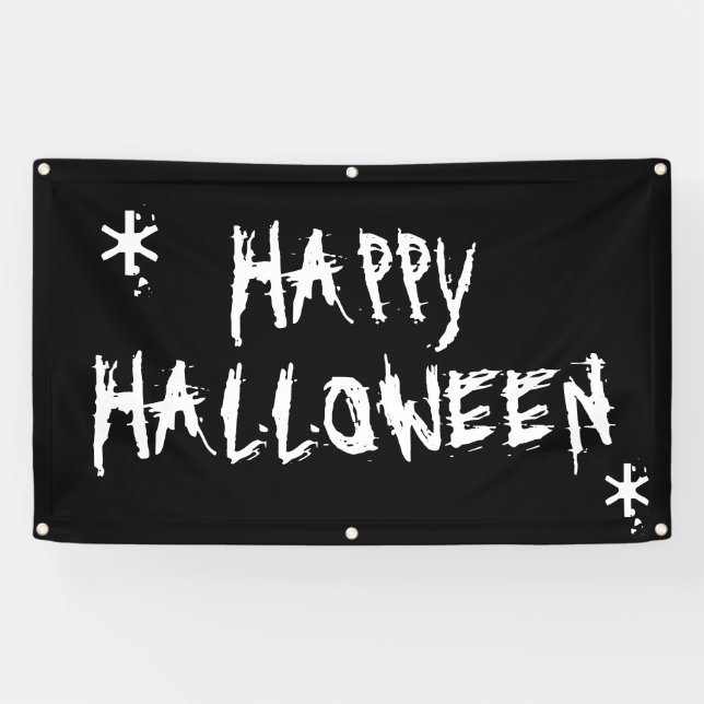 Lona Feliz banner de Halloween blanco negro espeluznant (Horizontal)