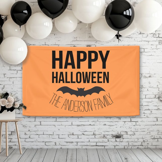 Lona Feliz Bat de Halloween con nombre negro (Custom Halloween Banner)