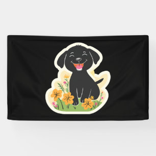 Lona Feliz Cachorro Negro en Flores Silvestres