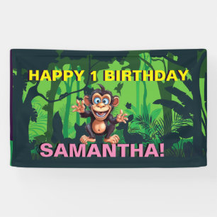 Lona FELIZ cartel de niños de la jungla de cumpleaños
