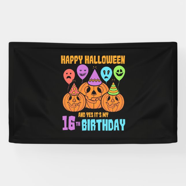 Lona Feliz cumpleaños 16 de Halloween (Horizontal)