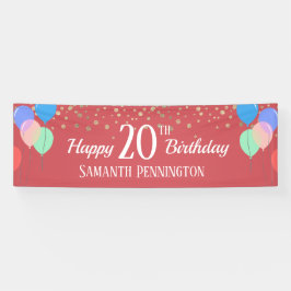 Lona Feliz cumpleaños 20 Confetti y globos