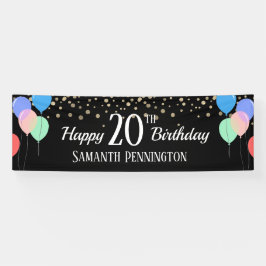 Lona Feliz cumpleaños 20 Confetti y globos