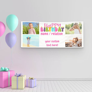 Lona Feliz Cumpleaños 4 Velas Coloridas Fotográficas