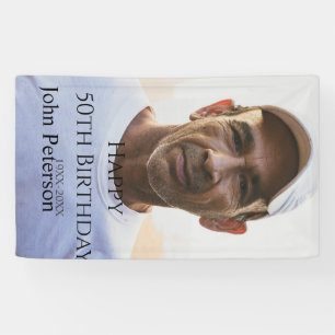 Lona Feliz cumpleaños 50 nombre foto año hombre simple