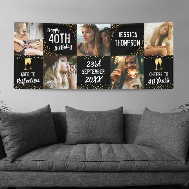 Lona Feliz cumpleaños 5 Foto Oro Negro (Subido por el creador)