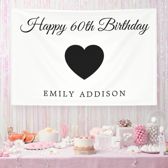 Lona Feliz Cumpleaños 60 Bandera Blanca con Texto Perso (Fiesta)