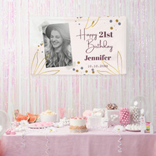Lona Feliz cumpleaños a cualquier año rosa personalizad