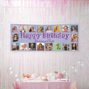 Lona Feliz Cumpleaños a Cualquier Edad 18 Foto Púrpura