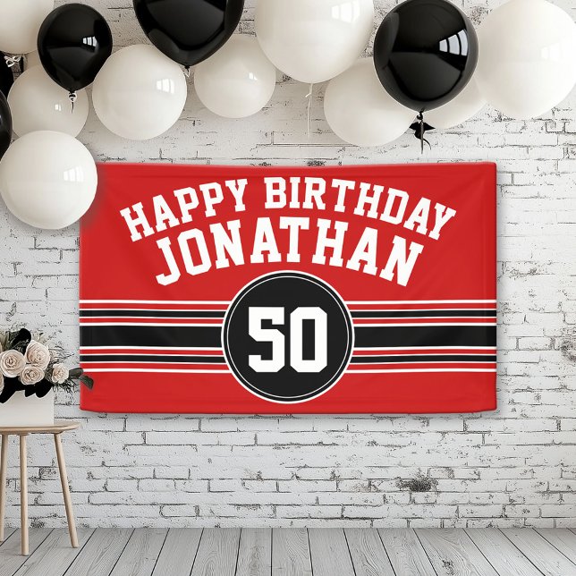 Lona Feliz cumpleaños a las bandas deportivas con la ed (Custom Birthday Banner)