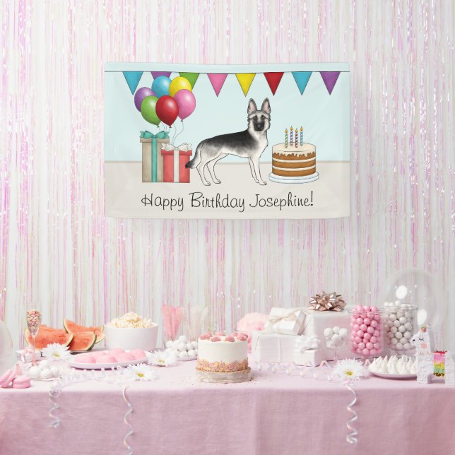 Lona Feliz cumpleaños al perro pastor alemán sable plat (Fiesta)