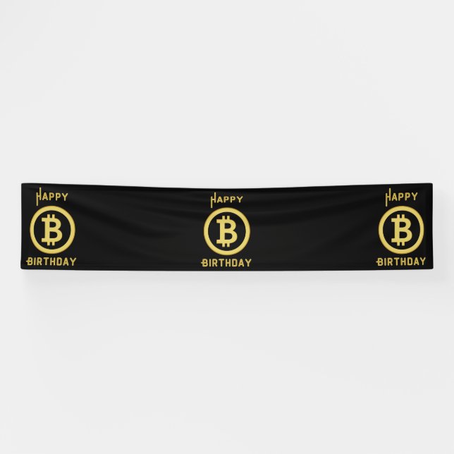Lona Feliz Cumpleaños Bitcoin Gold 2.5x12 Vinilo (Horizontal)