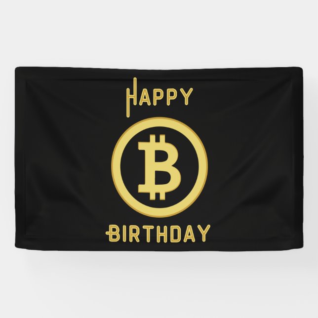 Lona Feliz Cumpleaños Bitcoin Gold 2.5x4 Vinilo (Horizontal)