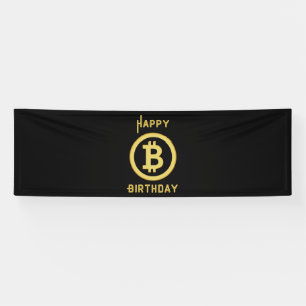 Lona Feliz Cumpleaños Bitcoin Gold 2.5x8 Vinilo