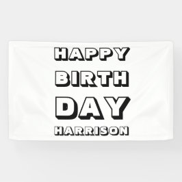 Lona Feliz cumpleaños blanco negro nombre personalizado