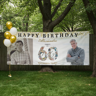 Lona Feliz Cumpleaños Brindis por 60 Años Foto Entonces