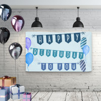 Feliz cumpleaños, Bunting azul y globos