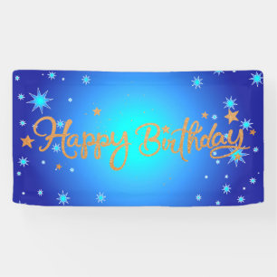 Lona Feliz cumpleaños, celebración de oro y azul,