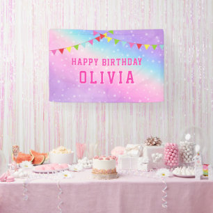 Lona Feliz cumpleaños Chica arcoiris