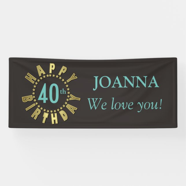 Lona Feliz cumpleaños Círculo de estrellas GHBX de oro (Horizontal)