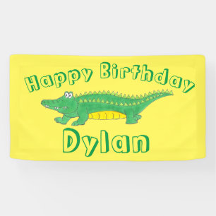 Lona Feliz cumpleaños, cocodrilo del lagarto verde amar