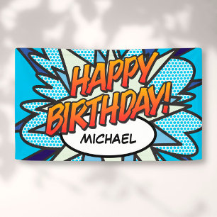 Lona FELIZ CUMPLEAÑOS Comic Book Pop Art