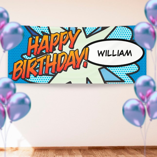 Lona FELIZ CUMPLEAÑOS Comic Book Pop Art Azul (Subido por el creador)