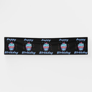 Lona Feliz Cumpleaños Cupcake Confeti 2.5x12 Vinilo