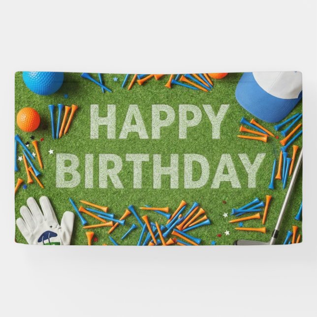 Lona Feliz cumpleaños de golf en verde  (Horizontal)
