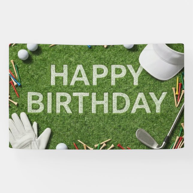 Lona Feliz cumpleaños de golf en verde  (Horizontal)
