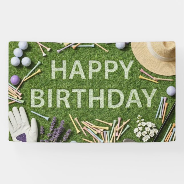 Lona Feliz cumpleaños de golf en verde  (Horizontal)