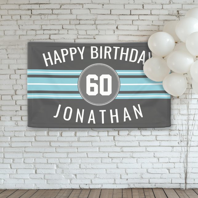 Lona Feliz cumpleaños Deportes Jersey Stripes Nombre y  (Custom Birthday Banner)