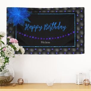 Lona Feliz cumpleaños elegante Banner azul y negro